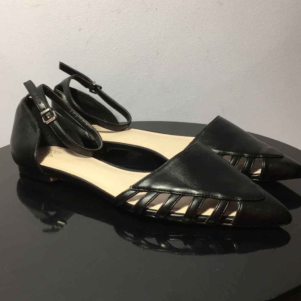 Black Faux Leather D’Orsay Flats